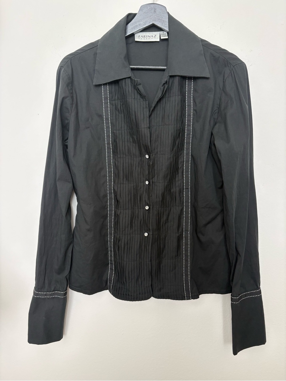 Farinaz Taghavi Women’s Long Sleeve Scallop Front Button Up Blouse Size 8 Sku#38